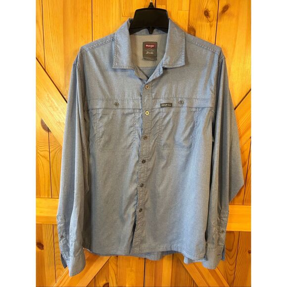 Wrangler Men's Outdoor Button Up Heather Blue Long Sleeve Size Large (5481) - Picture 1 of 6